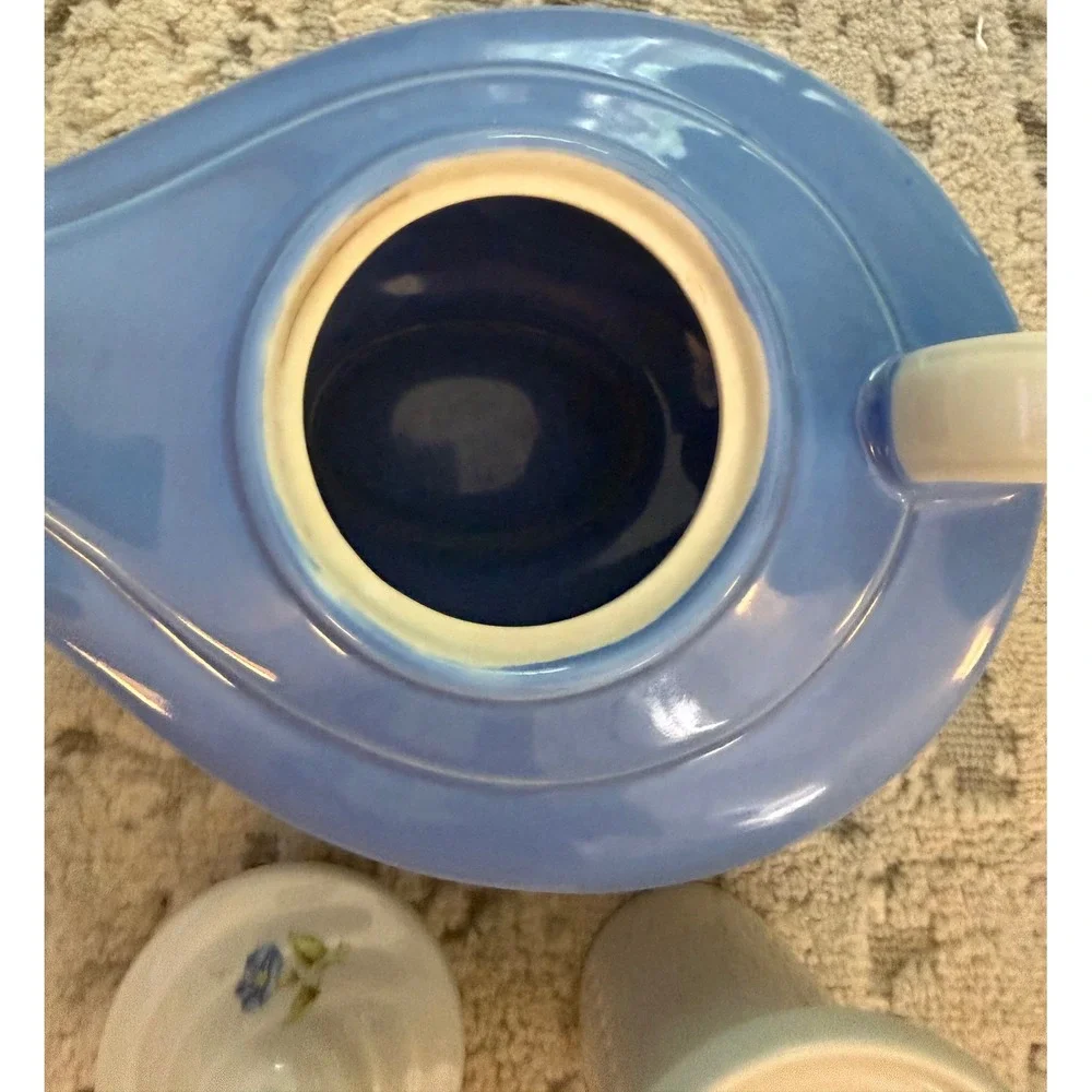 Vintage Hall Superior Blue Aladdin Teapot Mary Dunbar Jewel Floral Lid Infuser